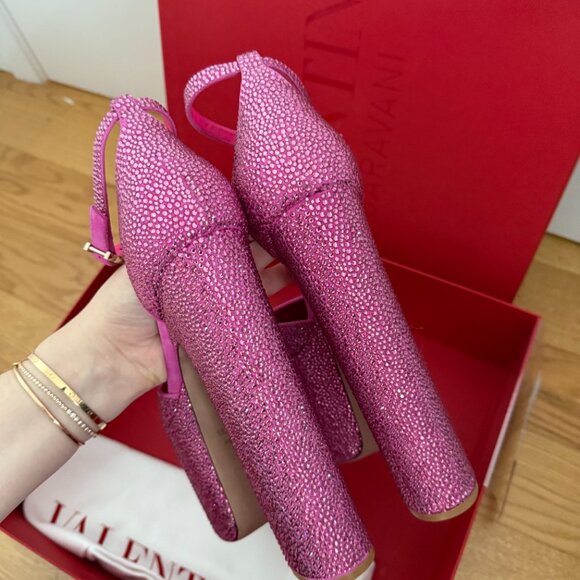 NWT Valentino Garavani Ankle Strap Platform Pumps Crystal-embellished Pink 39.5 - Picture 11 of 15